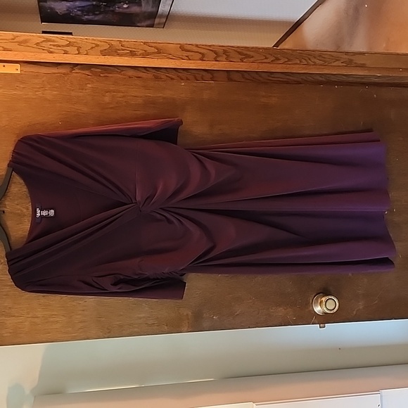 Purple Chaps knot front stretchy,  flattering dress with ruched waist, lined 18W - Picture 1 of 5